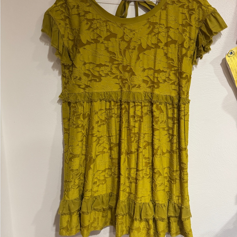 Anthropology Olive Green Lace Tiered Dress